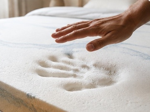 Permukaan memory foam mengikuti tekanan tangan