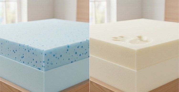 Dua contoh struktur foam dengan permukaan berpori dan bekas tekanan tangan